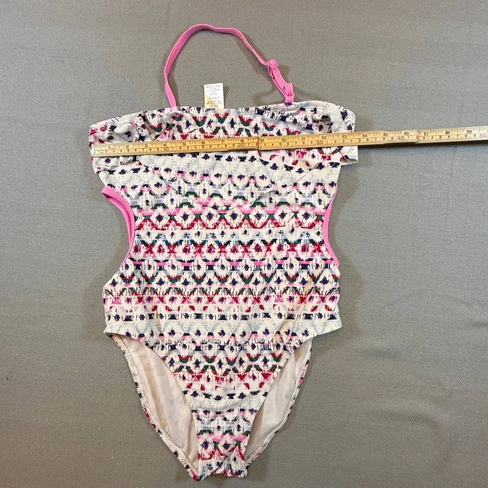 Tommy Bahama Girls Pink Geometric Ruffle Halter One Piece Swimsuit Size 16 2015
